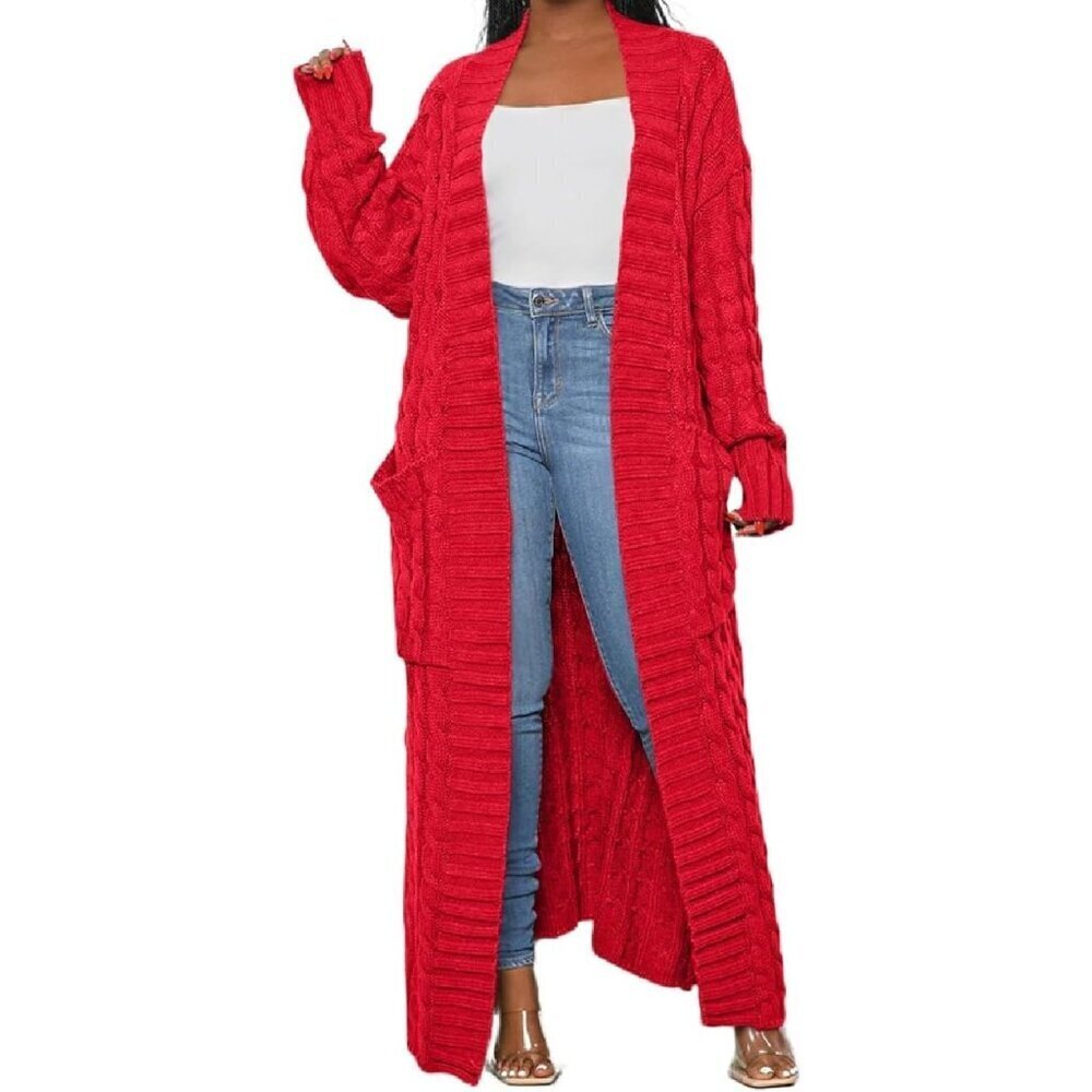 Women's Cable Knit Maxi Cardigan X-Large Pockets Soft Stretchy Fabric